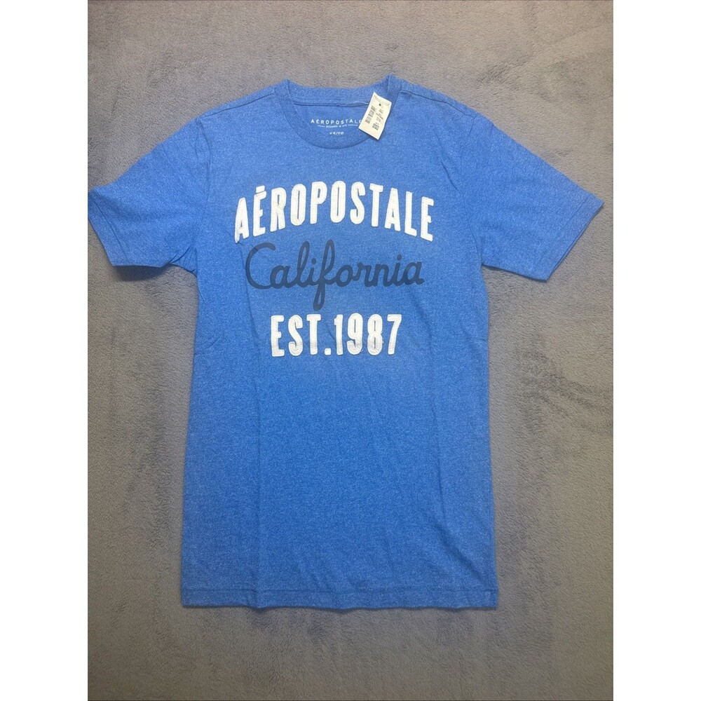 Aeropostale California EST 1987 T-Shirt Mens XSmall Blue Heathered Short Sleeve